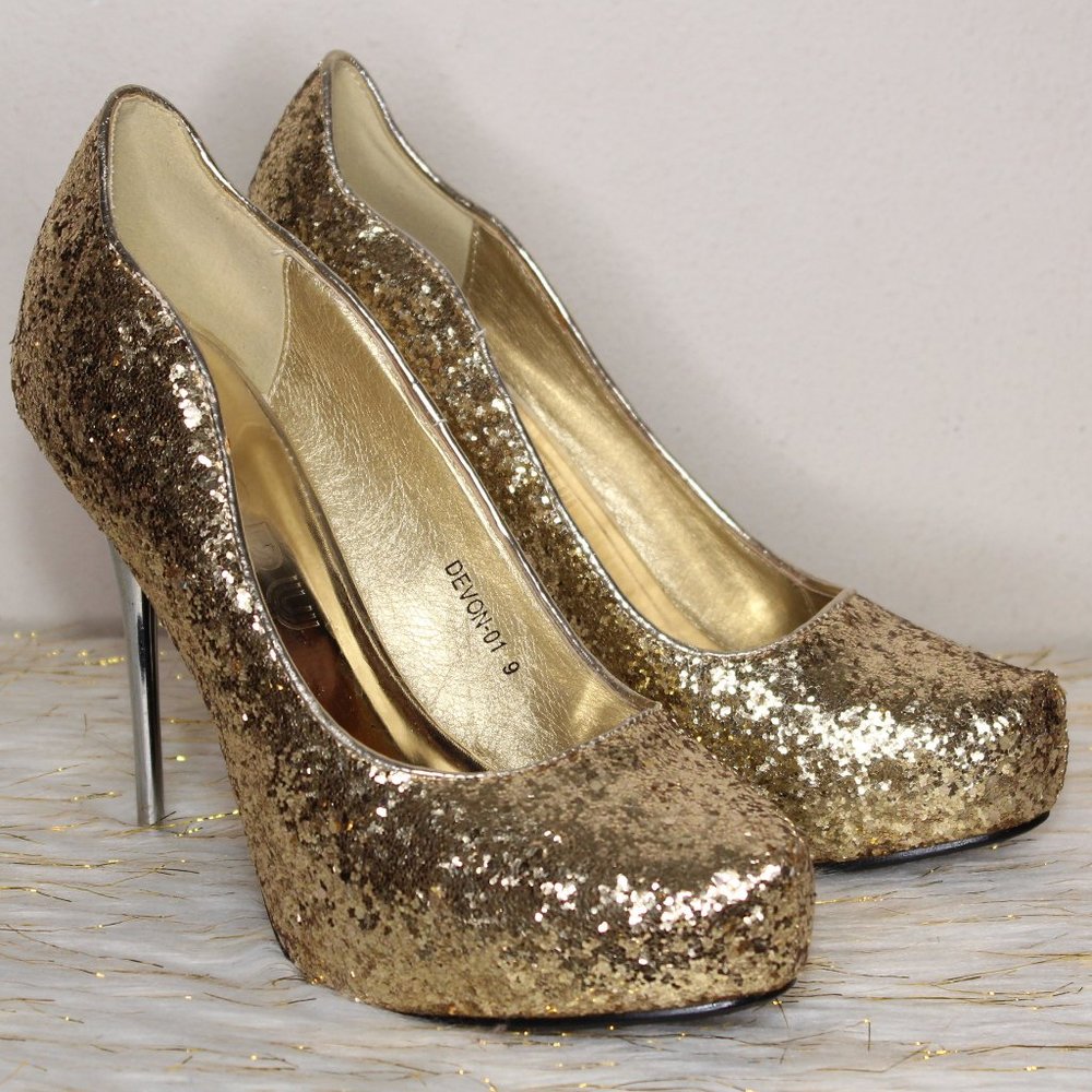 Sparkly Gold Glitter High Heels (5 inch)